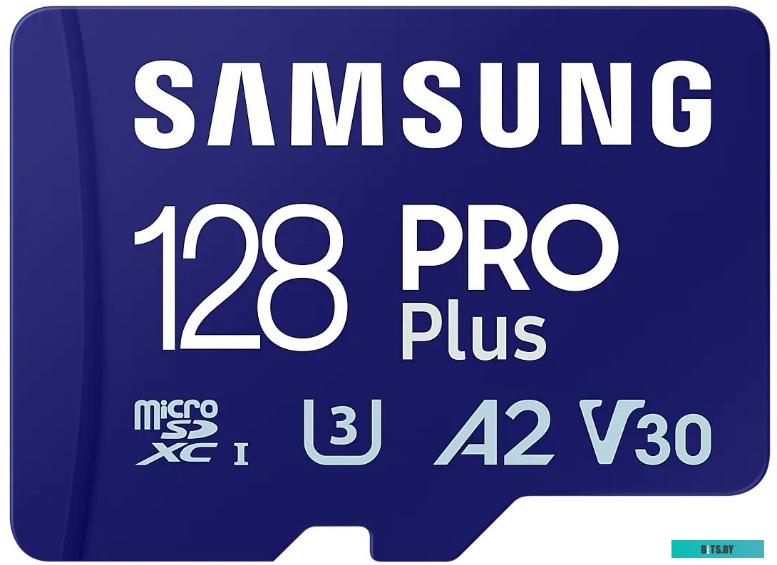 Карта памяти MicroSDXC 128GB Samsung MB-MD128SA/KR PRO Plus Class 10, A2, V30, UHS-I (U3), W 130 МБ/с, R 180 МБ/с, адаптер на SD MB-MD128SA/KR