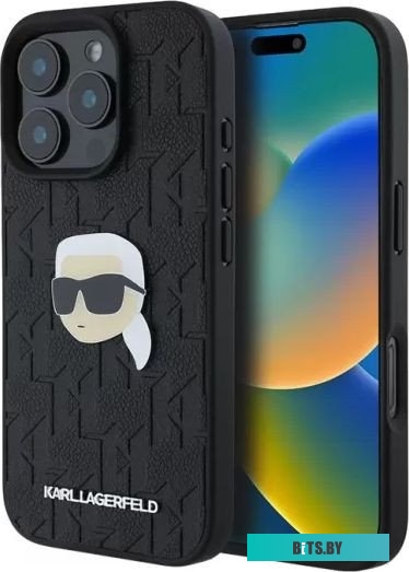 KLHCP16XPGKLKIPK Lagerfeld PU Grained Monogram NFT Karl metal Head для iPhone 16 Pro Max KLHCP16XPGKLKIPK