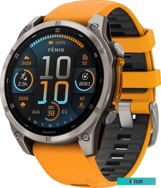 010-02904-11 Garmin Fenix 8 Sapphire, Titanium 47мм (светло-серый, оранжевый силиконовый ремешок)