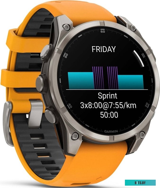 010-02904-11 Garmin Fenix 8 Sapphire, Titanium 47мм (светло-серый, оранжевый силиконовый ремешок)