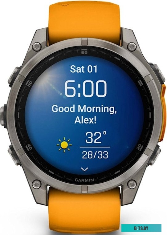 010-02904-11 Garmin Fenix 8 Sapphire, Titanium 47мм (светло-серый, оранжевый силиконовый ремешок)
