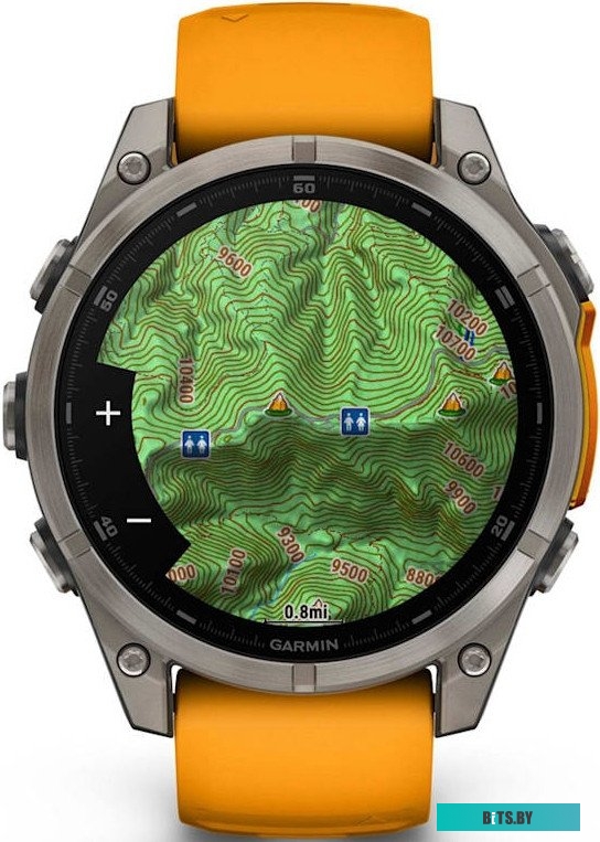 010-02904-11 Garmin Fenix 8 Sapphire, Titanium 47мм (светло-серый, оранжевый силиконовый ремешок)