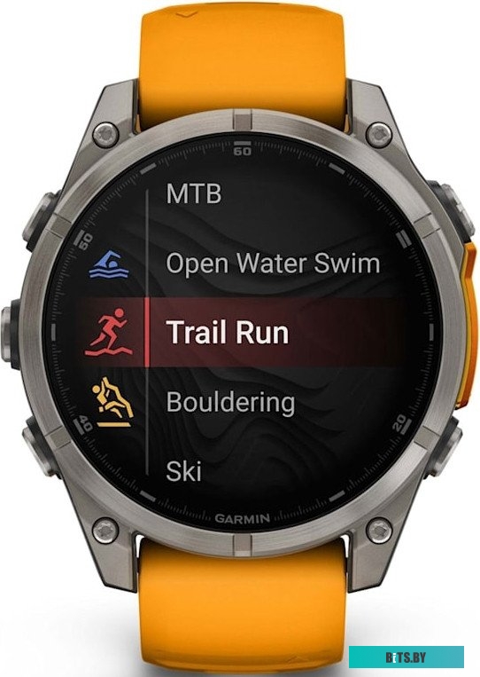 010-02904-11 Garmin Fenix 8 Sapphire, Titanium 47мм (светло-серый, оранжевый силиконовый ремешок)