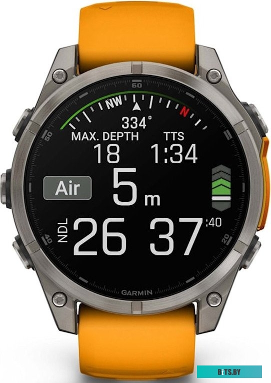 010-02904-11 Garmin Fenix 8 Sapphire, Titanium 47мм (светло-серый, оранжевый силиконовый ремешок)