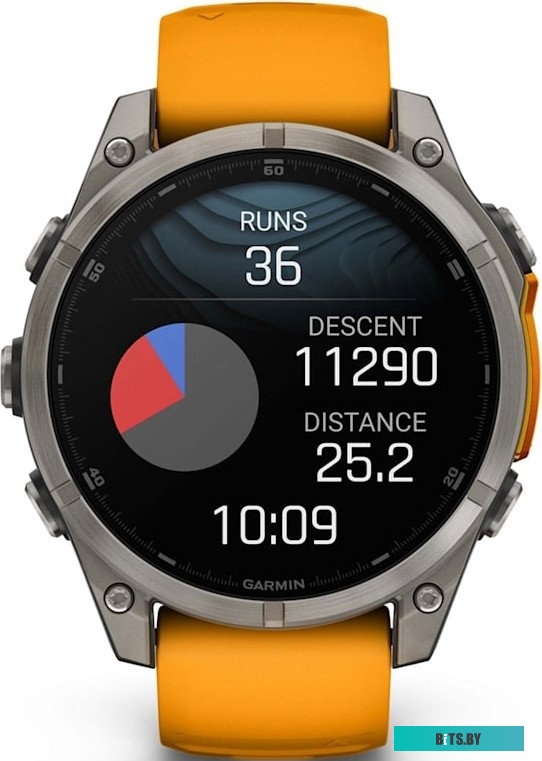 010-02904-11 Garmin Fenix 8 Sapphire, Titanium 47мм (светло-серый, оранжевый силиконовый ремешок)