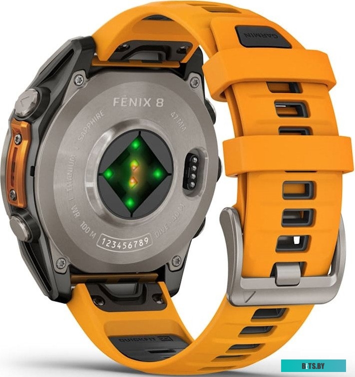 010-02904-11 Garmin Fenix 8 Sapphire, Titanium 47мм (светло-серый, оранжевый силиконовый ремешок)