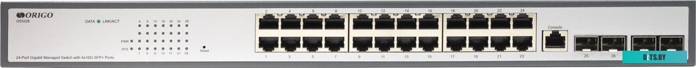 Коммутатор ORIGO Неуправляемый коммутатор, 26x1000Base-T, 2x1000Base-X SFP, комплект для установки в 19" стойку OS2228/A1A