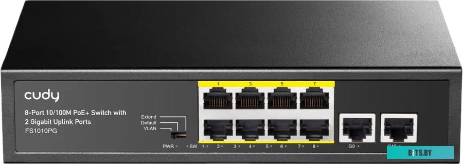 Коммутатор Cudy FS1010PG (L2) 8x100Мбит/с 2x1Гбит/с 8PoE+ 120W неуправляемый FS1010PG