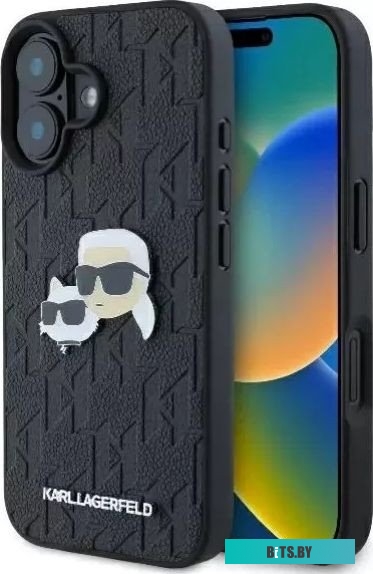 KLHCP16SPGKLKCPK Lagerfeld PU Grained Monogram NFT Karl&Choupette metal Heads для iPhone 16 KLHCP16SPGKLKCPK