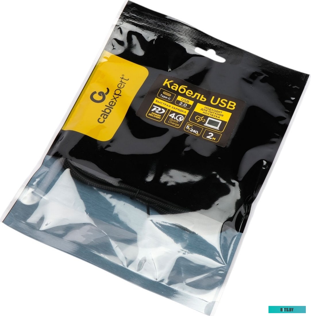 Кабель USB 2.0 Cablexpert ССP-USB2.0-240W-2M Type-C/Type-C, 5А, 240Вт, PD3.1/QC4.0, медь, оплетка, 2м, черный ССP-USB2.0-240W-2M