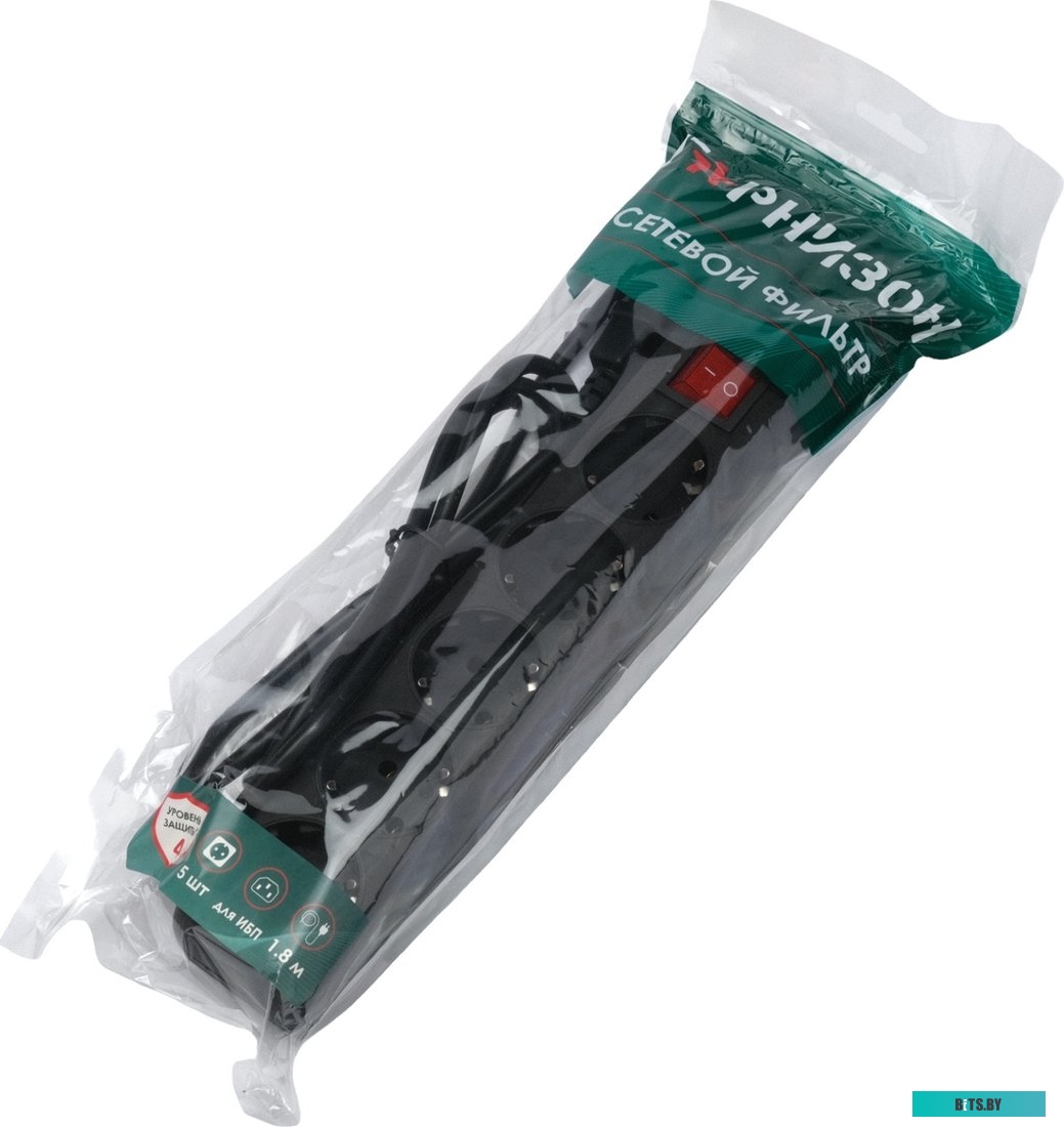 Сетевой фильтр Гарнизон ECL-5-UPS-W-1.8 для ИБП, 5р, 10А, 1.8м, ур.защиты 4, белый, пакет ECL-5-UPS-W-1.8