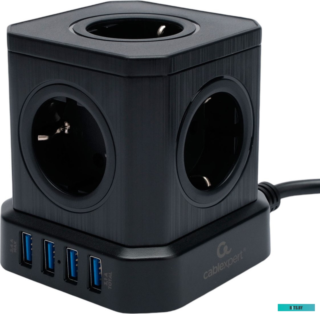 Сетевой фильтр Cablexpert TWR-5-U4-B-3 Tower 5р, 10А, 4хUSB, 3.1А, 3м, ур.защиты 4+, черный, коробка TWR-5-U4-B-3