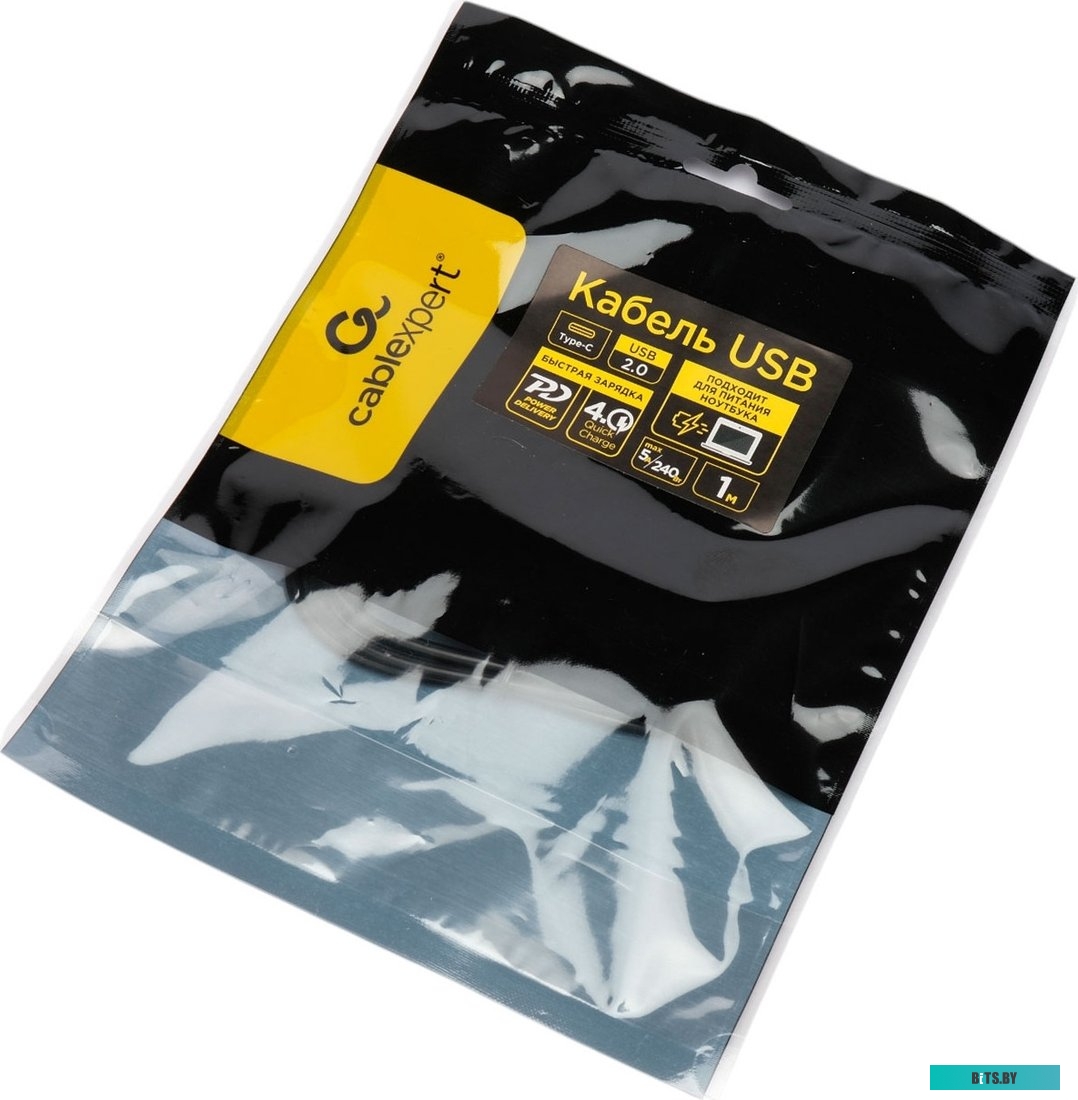 Кабель USB 2.0 Cablexpert СС-USB2.0-240W-2M Type-C/Type-C, 5А, 240Вт, PD3.1/QC4.0, медь, 2м, черный, пакет СС-USB2.0-240W-2M