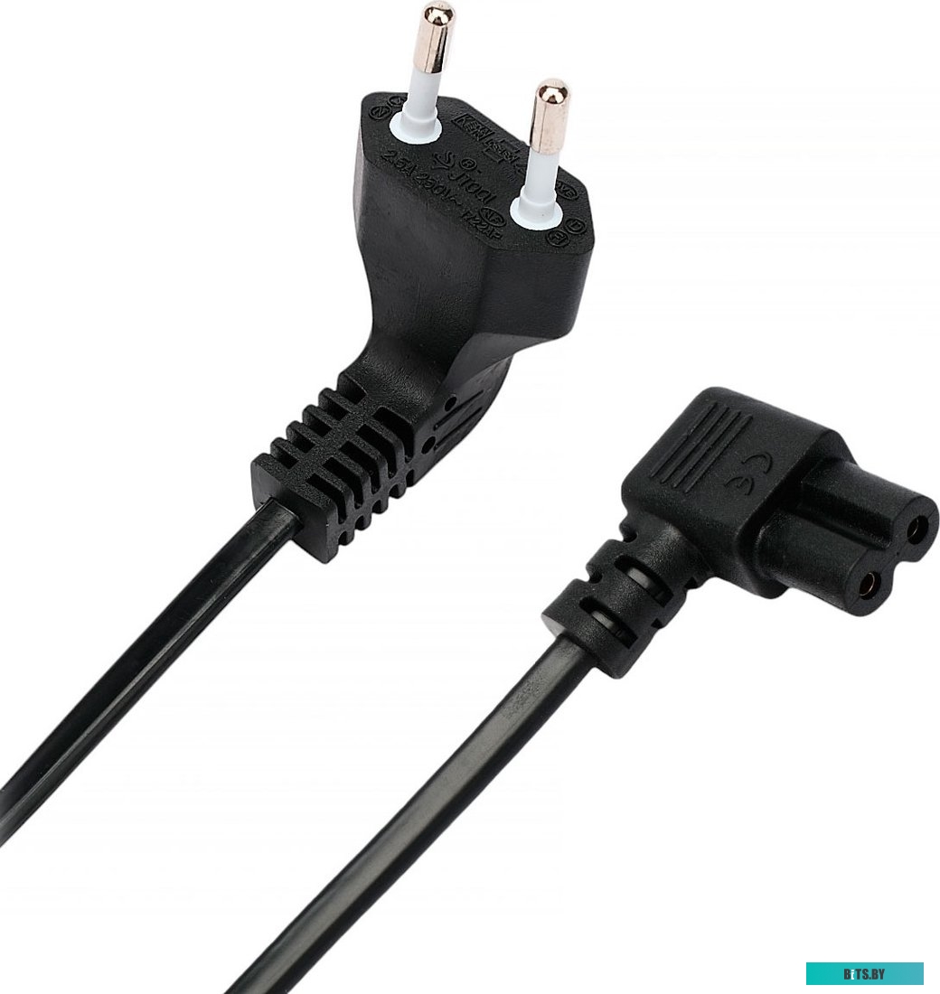 Кабель питания Cablexpert PC-184A-VDE-1.8M CEE 7/16-C7, 2x0.75мм2, 2.5А, VDE, угл.разъемы, 1.8м, черный, пакет PC-184A-VDE-1.8M
