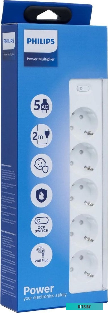 Сетевой фильтр Philips CHP2155BB/51 3м (5 розеток) черный (коробка) CHP2155BB/51