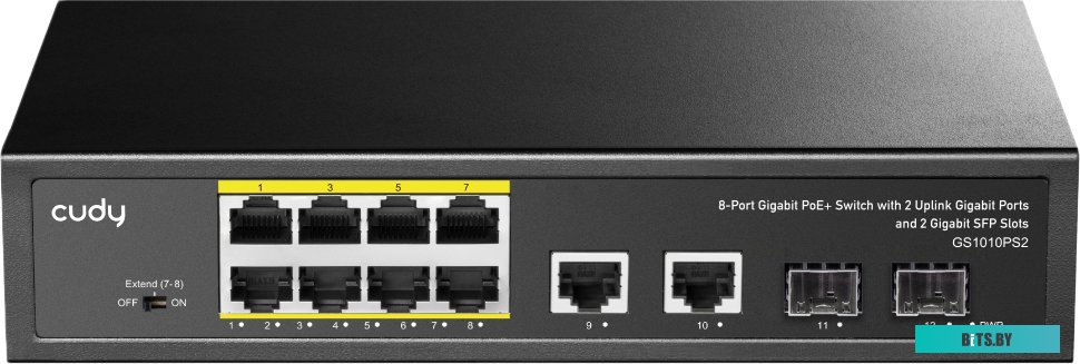 Коммутатор Cudy GS1010PS2 (L2) 10x1Гбит/с 2xКомбо(1000BASE-T/SFP) 2SFP 8PoE 120W неуправляемый GS1010PS2