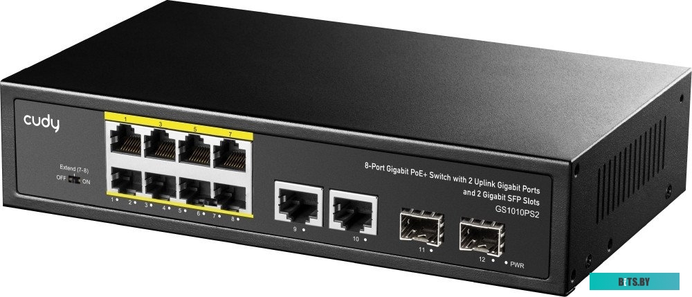 Коммутатор Cudy GS1010PS2 (L2) 10x1Гбит/с 2xКомбо(1000BASE-T/SFP) 2SFP 8PoE 120W неуправляемый GS1010PS2