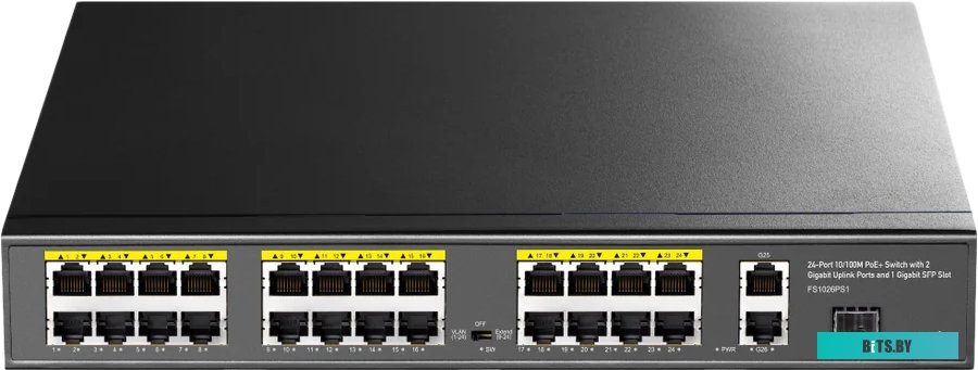 Коммутатор Cudy FS1026PS1 (L2) 24x100Мбит/с 2x1Гбит/с 1SFP 24PoE 24PoE+ 300W неуправляемый FS1026PS1