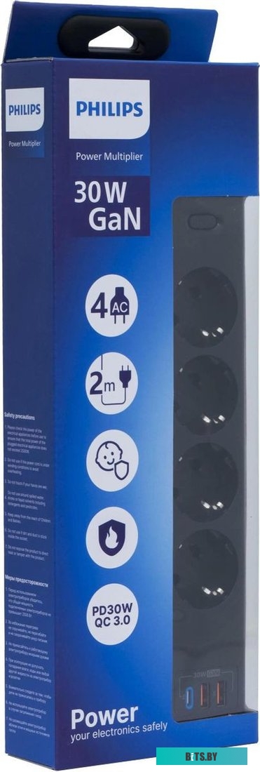 Сетевой фильтр Philips, 3 розетки, 3м, 2500Вт, 2xUSB, 1xUSB Type-C (30Вт), Черный, CHP8236BB/51 CHP8236BB/51