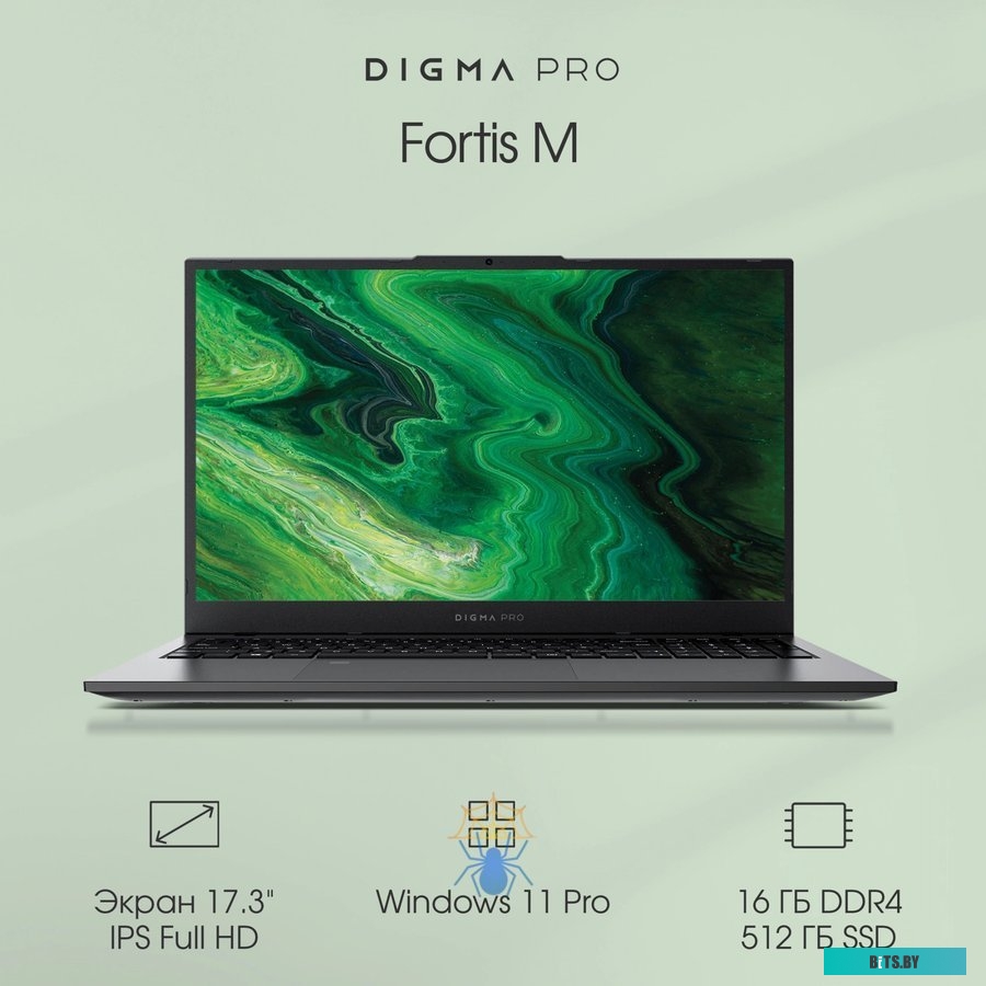 DN17P5-ADXW02 Ноутбук DIGMA PRO Fortis M DN17P5-ADXW02, 17.3", IPS, Intel Core i5 1035G1 1.0ГГц, 4-ядерный, 16ГБ LPDDR4x, 512ГБ SSD,  Intel UHD Graphi