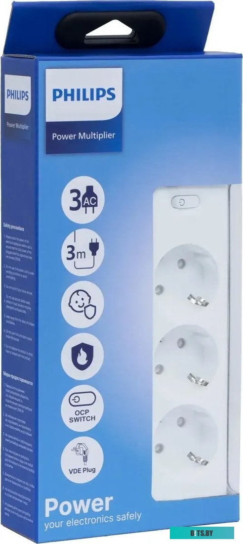 Сетевой фильтр Philips CHP2135BB/51 3м (3 розетки) черный (коробка) CHP2135BB/51
