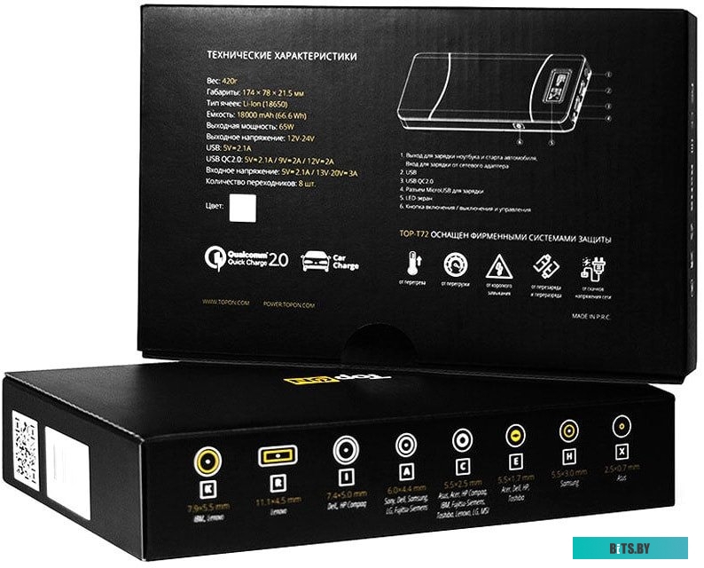 TOP-LT72P Адаптер питания TOPON TOP-LT72P,  20 В,  3.25A, 65Вт,  черный