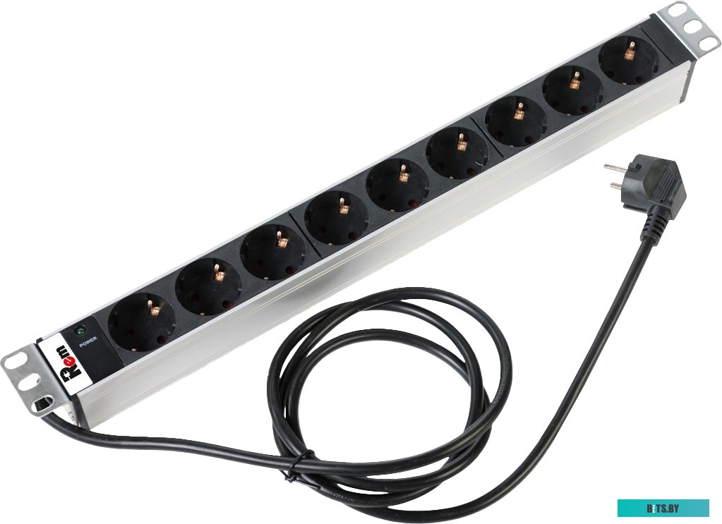 ЦМО Блок розеток Rem-16 с инд., 9 Shuko, 16A, алюм., 19", шнур 1,8 м.,  R-16-9S-I-440-1.8