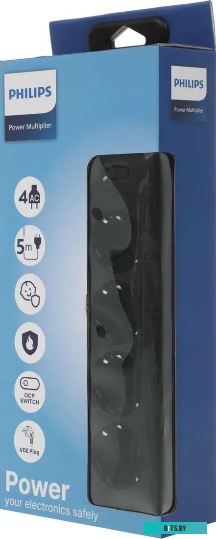 Сетевой фильтр Philips CHP2145BC/51 5м (4 розетки) черный (коробка) CHP2145BC/51