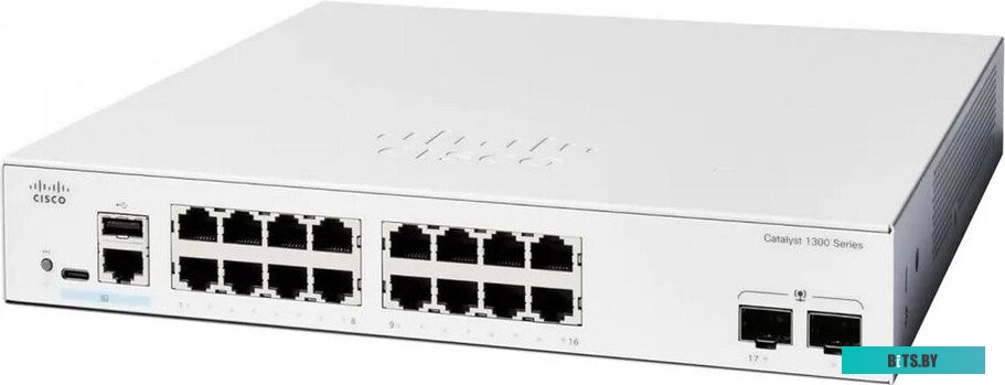 Коммутатор CISCO Catalyst 1300 16x 10/100/1000 Ethernet RJ-45 ports, 2x1G SFP uplink, Fanless, C1300-16T-2G C1300-16T-2G-CN