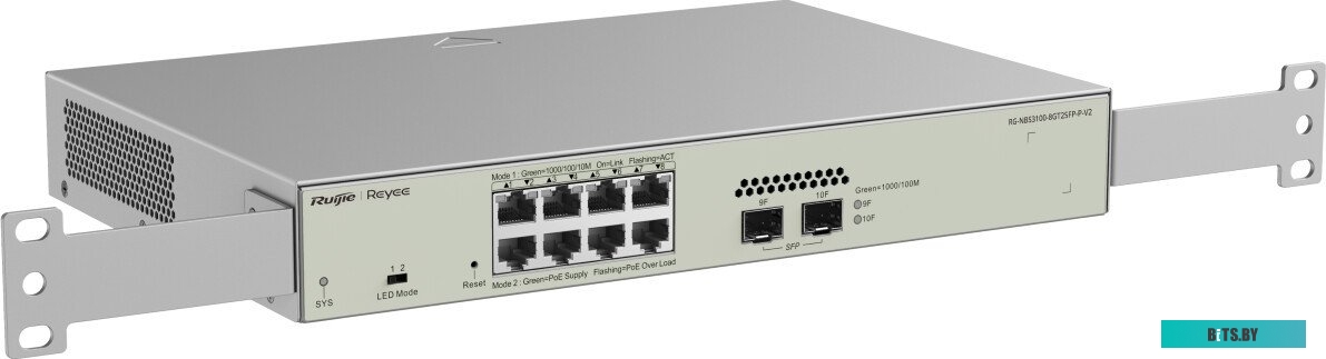 RG-NBS3100-8GT2SFP-P Ruijie Reyee 8-Port Gigabit L2 Managed POE Switch, 8 Gigabit RJ45 POE/POE+ Ports,2 SFP Slots,125W PoE Power budget, Desktop Steel