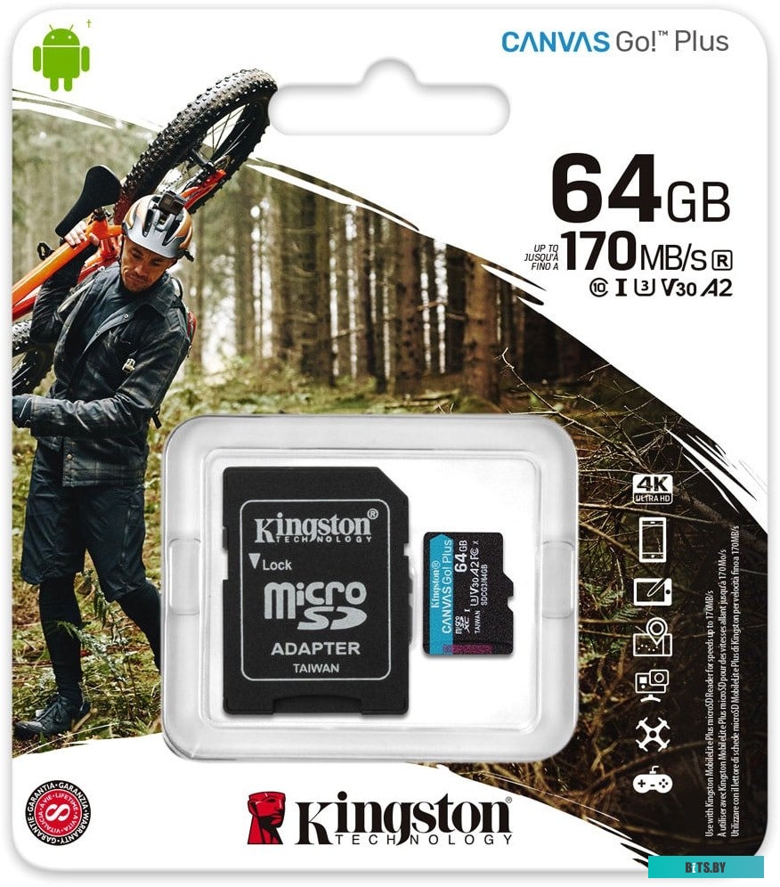Карта памяти Kingston Canvas Go! Plus microSDXC 64GB (с адаптером) <SDCG3/64GB>