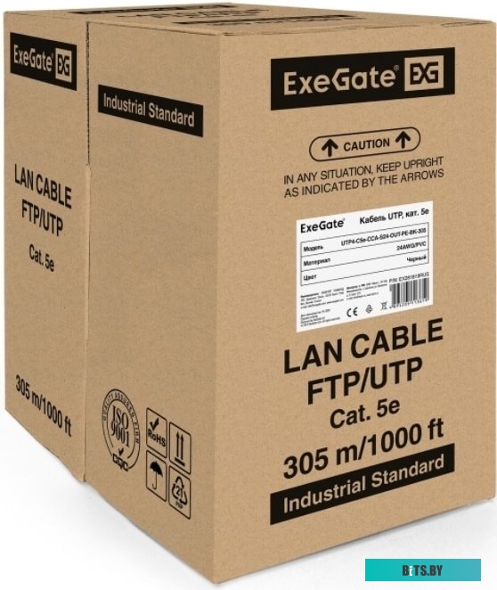 Кабель ExeGate UTP 4 пары кат.5e CCA, 24AWG, внешн., без троса, бухта 305м, черн., PE EX281819RUS