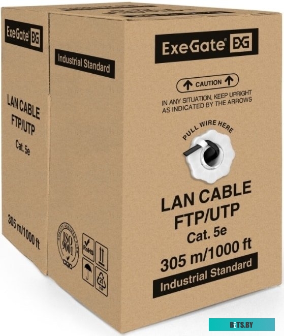 Кабель ExeGate UTP 4 пары кат.5e CCA, 24AWG, внешн., без троса, бухта 305м, черн., PE EX281819RUS
