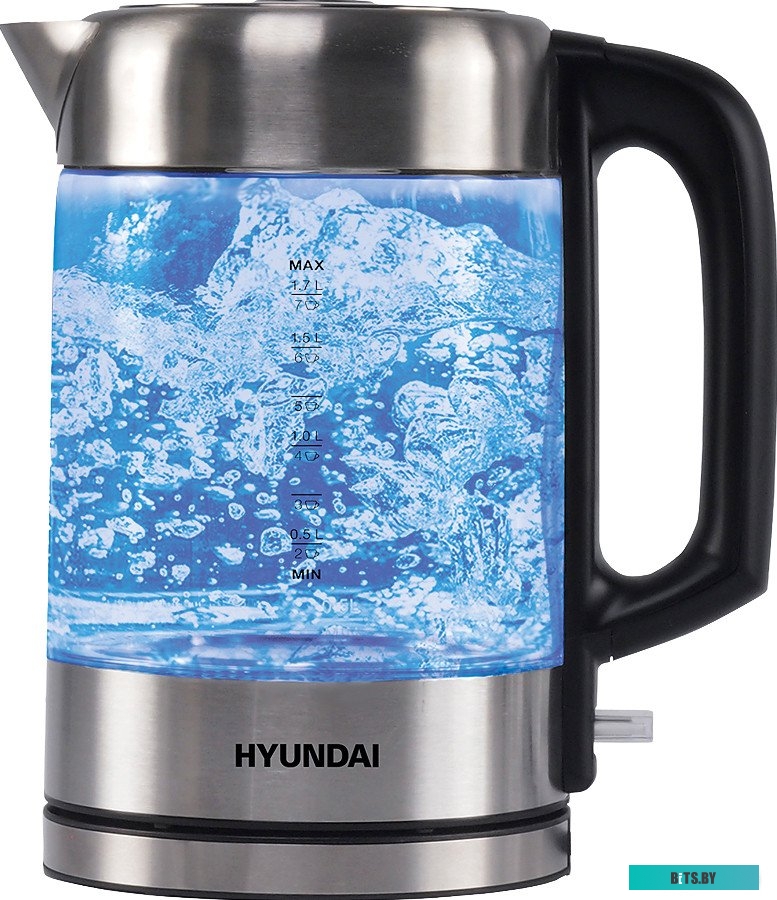HYK-G6405 Чайник электрический Hyundai HYK-G6405 1.7л. 2200Вт черный/серебристый (корпус: стекло)