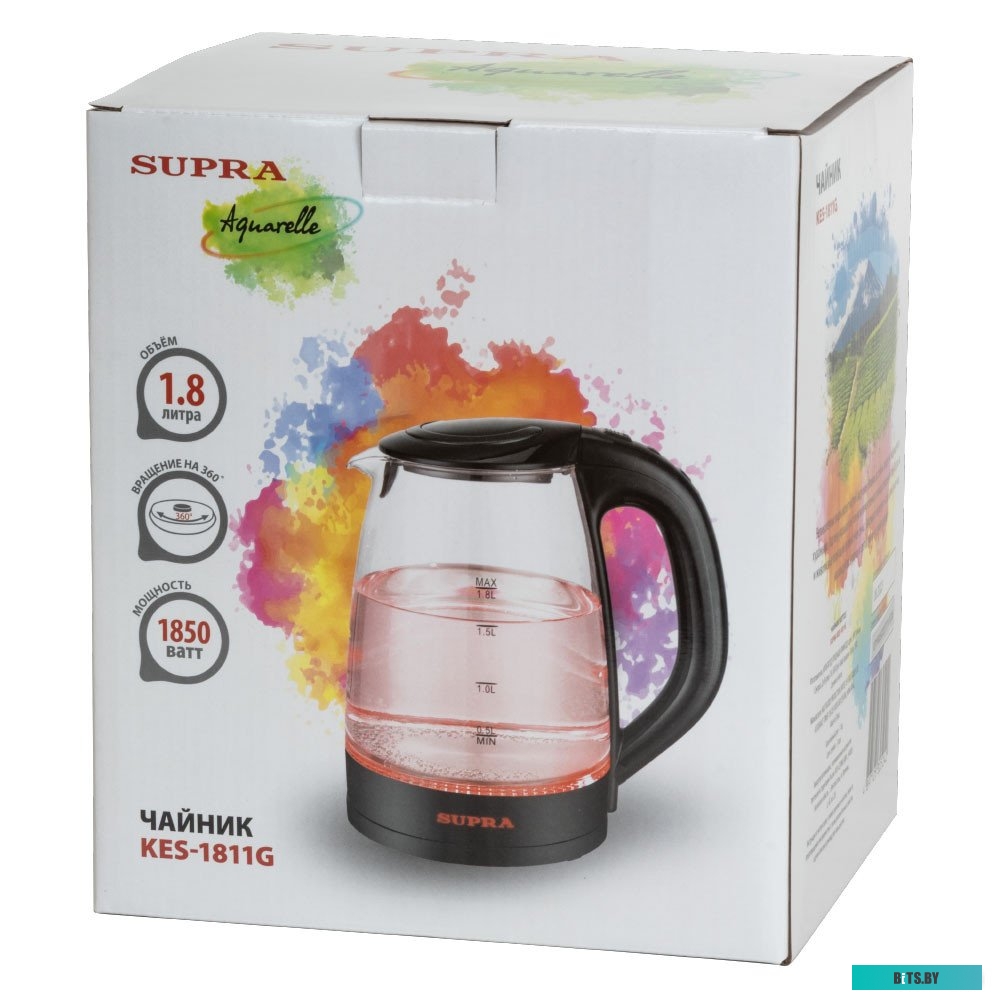 KES-1811G Чайник электрический Supra KES-1811G 1.8л. 1850Вт черный (корпус: стекло)