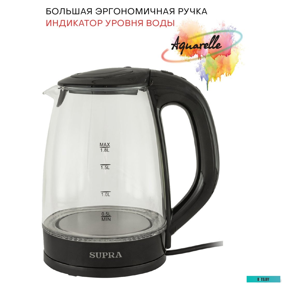 KES-1811G Чайник электрический Supra KES-1811G 1.8л. 1850Вт черный (корпус: стекло)