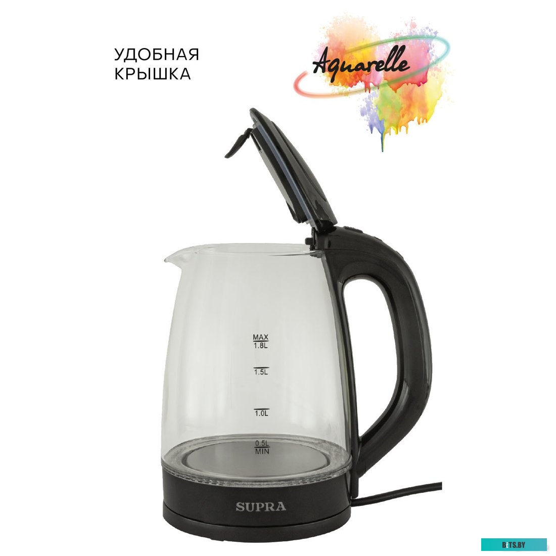 KES-1811G Чайник электрический Supra KES-1811G 1.8л. 1850Вт черный (корпус: стекло)