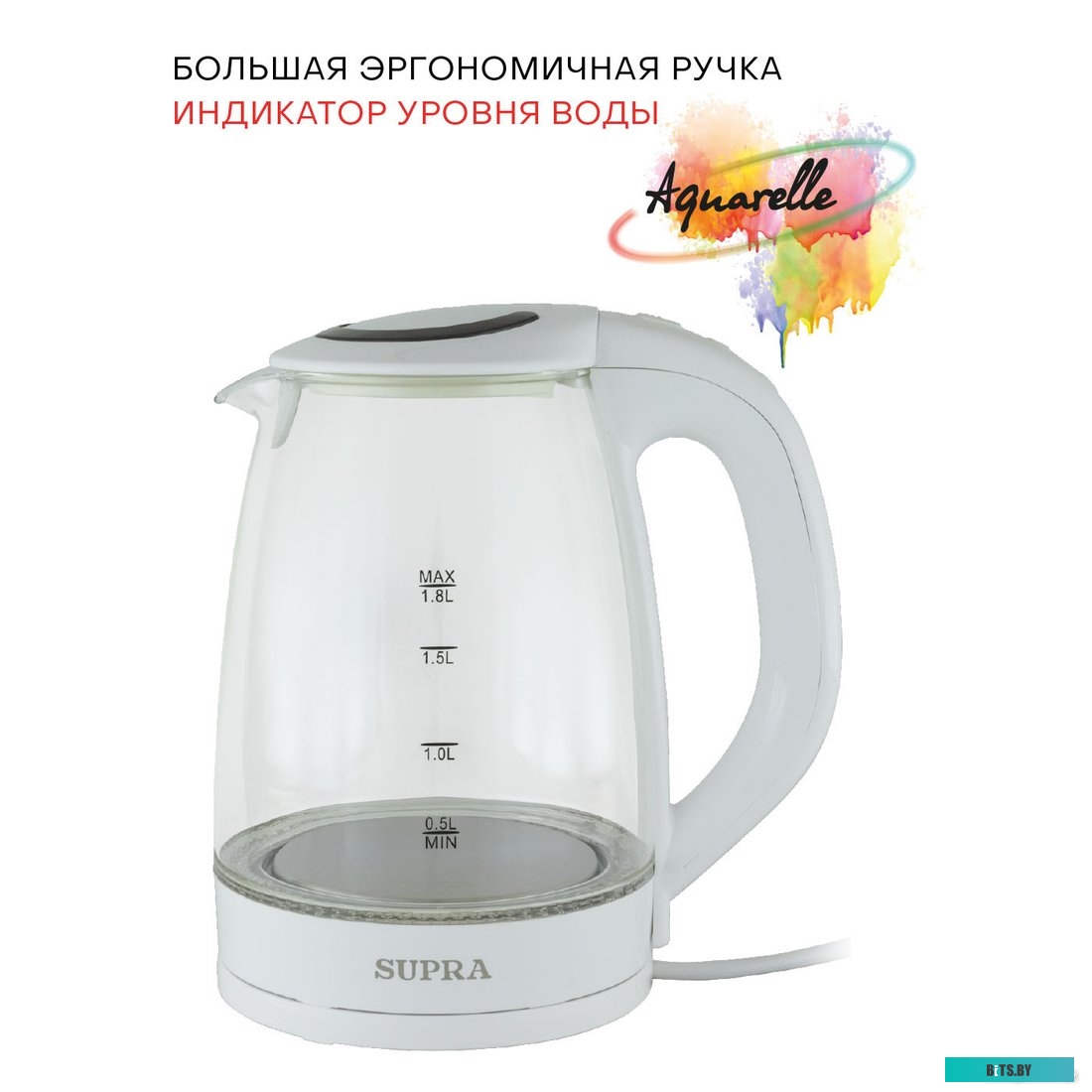 KES-1812G Чайник электрический Supra KES-1812G 1.8л. 1850Вт белый (корпус: стекло)