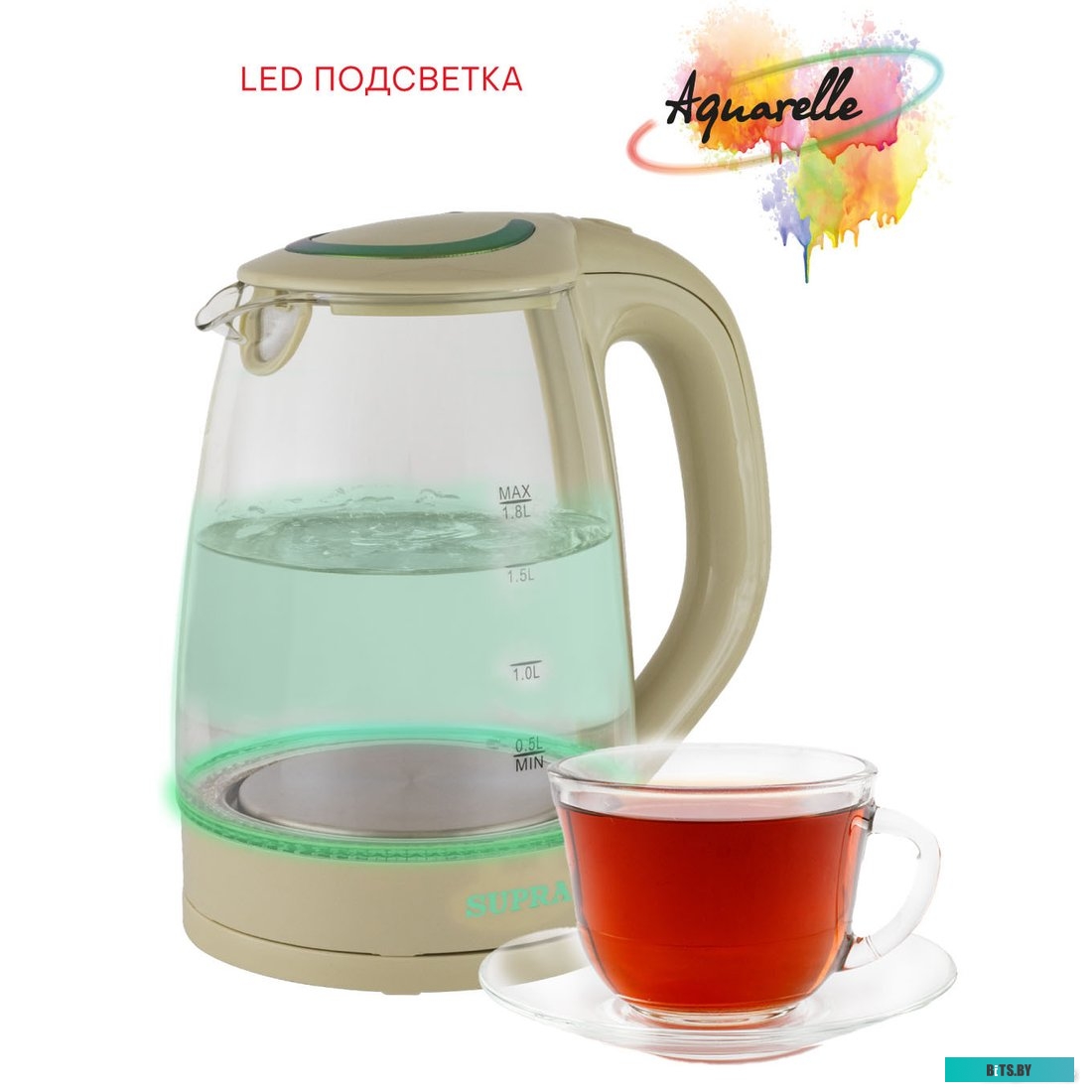 KES-1810G Чайник электрический Supra KES-1810G 1.8л. 1850Вт бежевый (корпус: стекло)