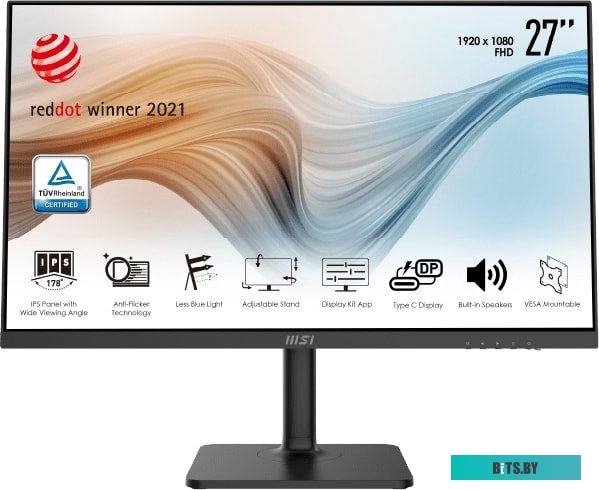 МОНИТОР 27" MSI Modern MD271P Black с поворотом экрана (IPS, 1920x1080, 75Hz, 5 ms, 178°/178°, 250 cd/m, 100000:1, +HDMI, USB Type-C)