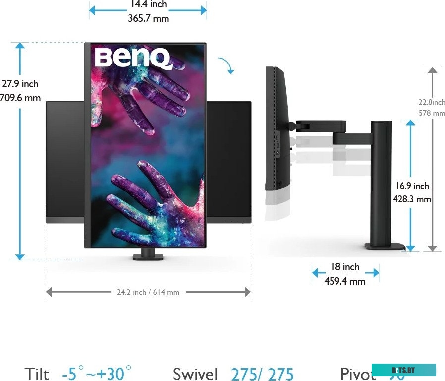 9H.LKDLA.TPE Монитор 27" BenQ PD2705UA 9H.LKDLA.TPE 3840x2160, 5мс, 250 кд/м2, 1200:1, 178°/178°, IPS, HDMI, DP, USB-C, USB-Hub, Height adj, Pivot, Ti