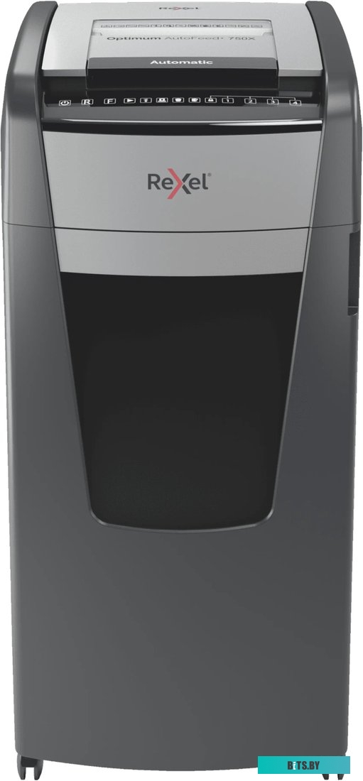 2020750XEU Шредер Rexel Optimum AutoFeed 750X черный с автоподачей (секр.P-4) фрагменты 750лист. 140лтр. скрепки скобы пл.карты