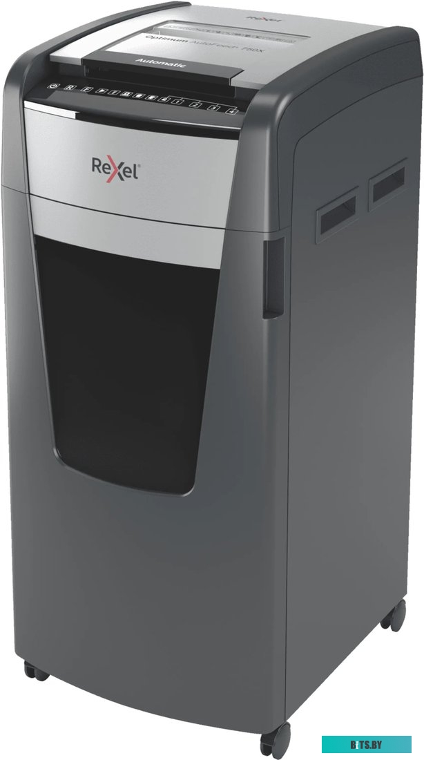 2020750XEU Шредер Rexel Optimum AutoFeed 750X черный с автоподачей (секр.P-4) фрагменты 750лист. 140лтр. скрепки скобы пл.карты