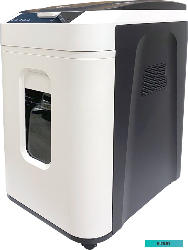 OK3812AS150 Шредер Office Kit SA150 3,8x12 белый/черный с автоподачей (секр.P-4) фрагменты 14лист. 35лтр. скрепки скобы пл.карты