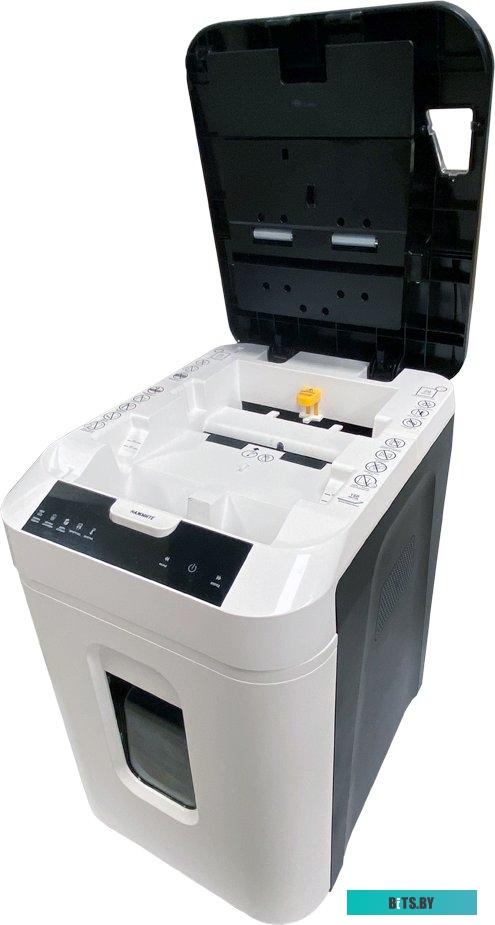OK3812AS150 Шредер Office Kit SA150 3,8x12 белый/черный с автоподачей (секр.P-4) фрагменты 14лист. 35лтр. скрепки скобы пл.карты