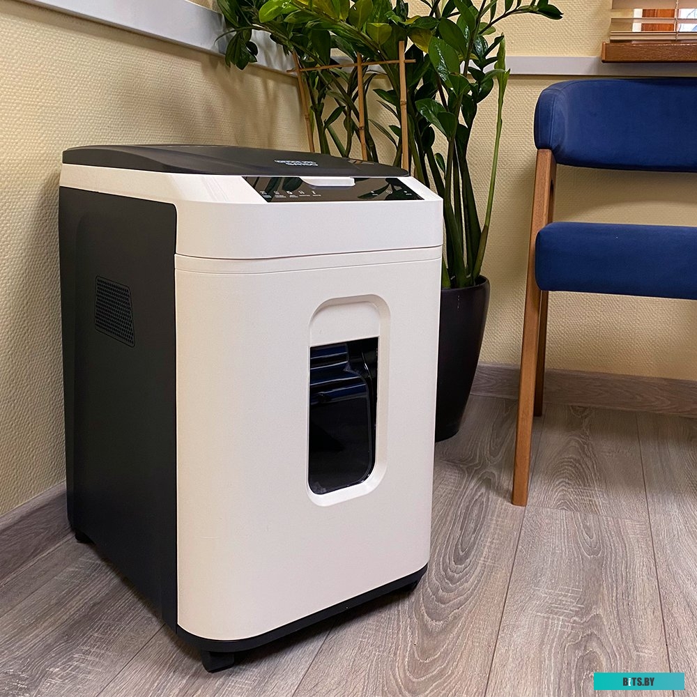 OK3812AS150 Шредер Office Kit SA150 3,8x12 белый/черный с автоподачей (секр.P-4) фрагменты 14лист. 35лтр. скрепки скобы пл.карты