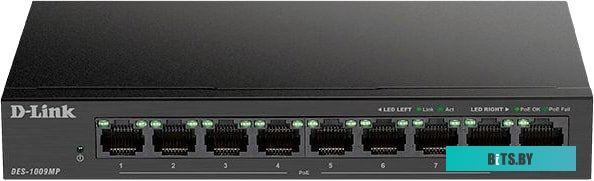 DES-1009MP/A1A Коммутатор/ DES-1009MP Unmanaged Switch 8x100Base-TX PoE, Surge 6KV, PoE Budget 117W, metal case