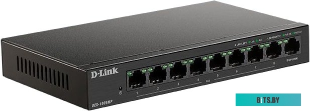 DES-1009MP/A1A Коммутатор/ DES-1009MP Unmanaged Switch 8x100Base-TX PoE, Surge 6KV, PoE Budget 117W, metal case