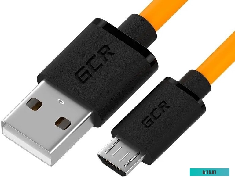 GCR-52460 GCR QC Кабель 1.5m MicroUSB, быстрая зарядка, оранжевый TPE, черные коннекторы, 28/22 AWG, GCR-52460