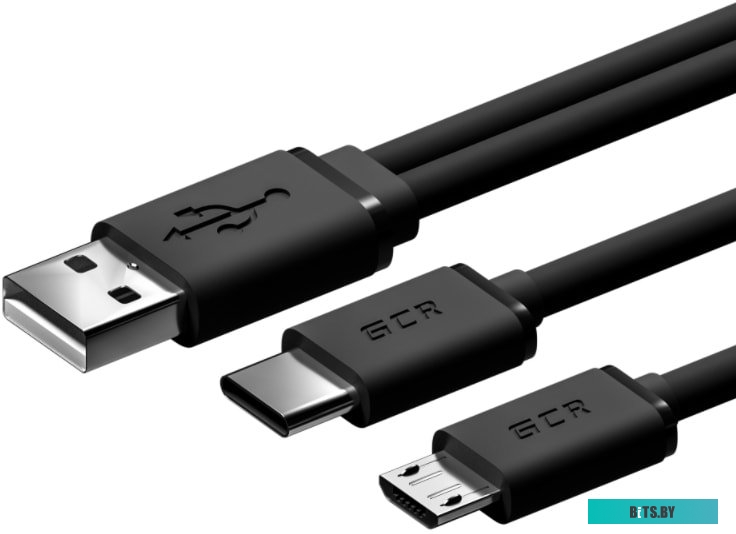 GCR-51650 Greenconnect Кабель 0.15m USB 2.0, AM + microB 5pin/CM, Y-образный, черный, 28/28 AWG, GCR-51650